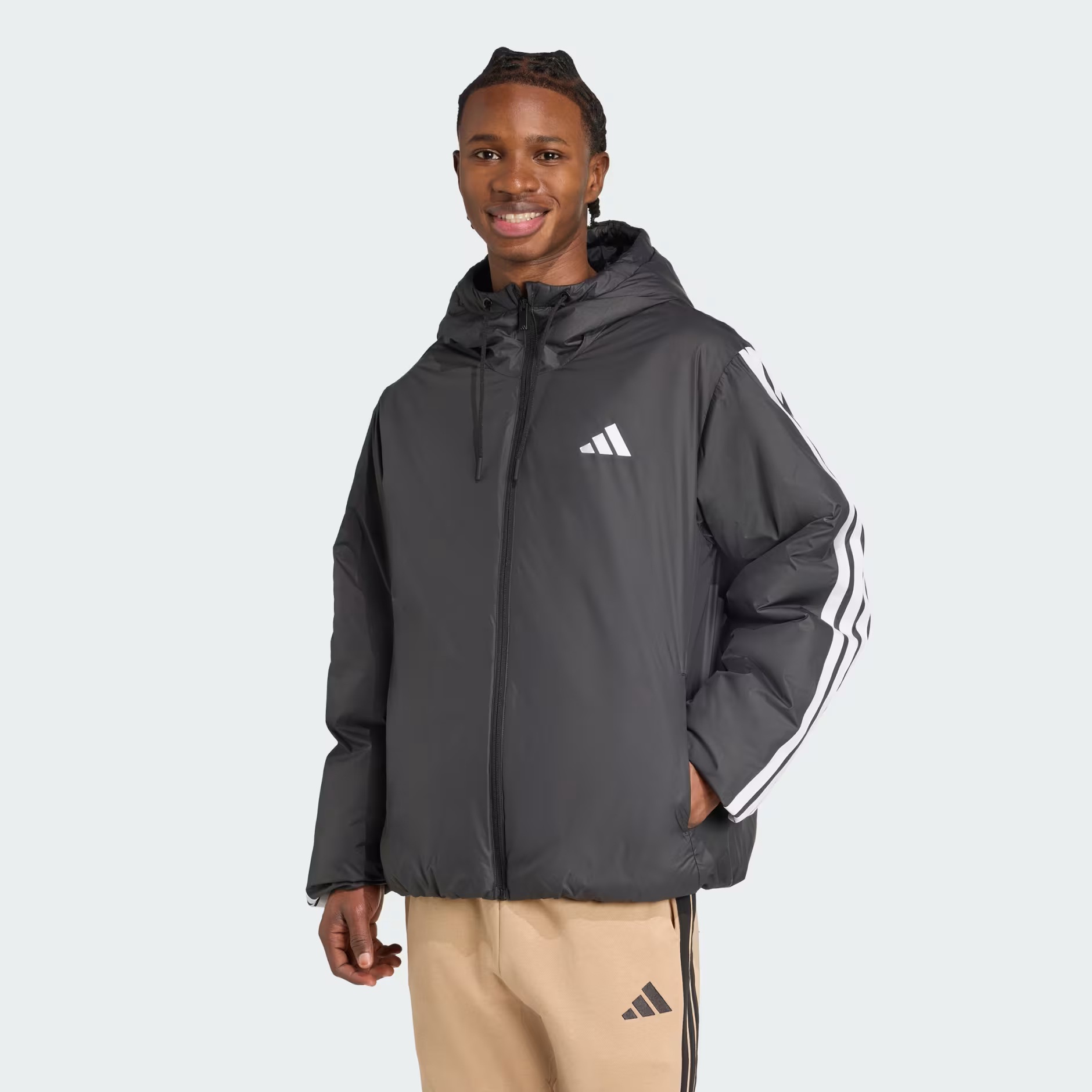 Adidas Essentials CLIMAWARM 3-Stripes Insulated Hooded Jacket Kişilər üçün gödəkçə
